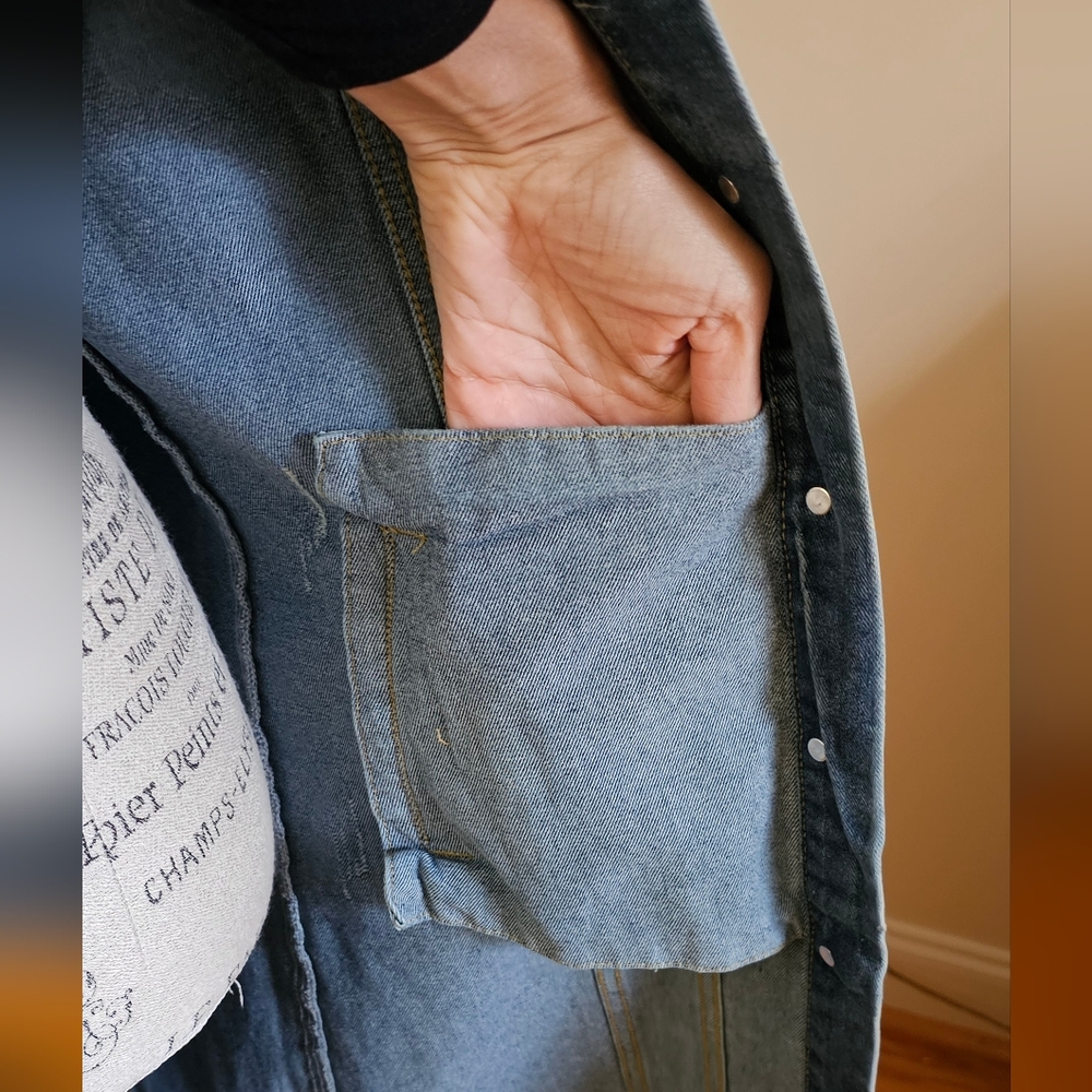 Distressed Denim Maxi Jacket Retail $150 SOLD OUT-akira - Picture 9 of 11